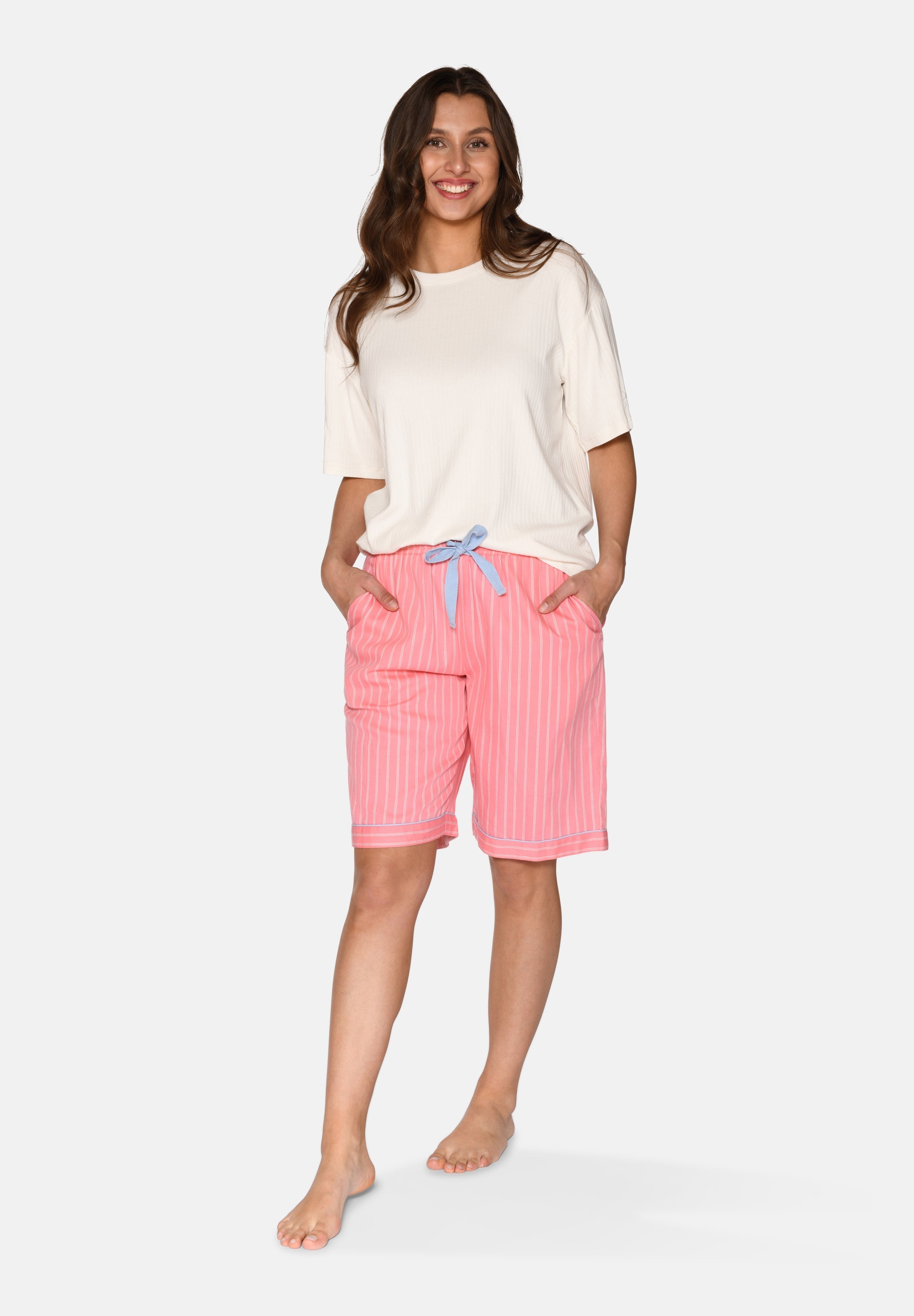 Victoria Long Shorts, Geranium Pink Stripe